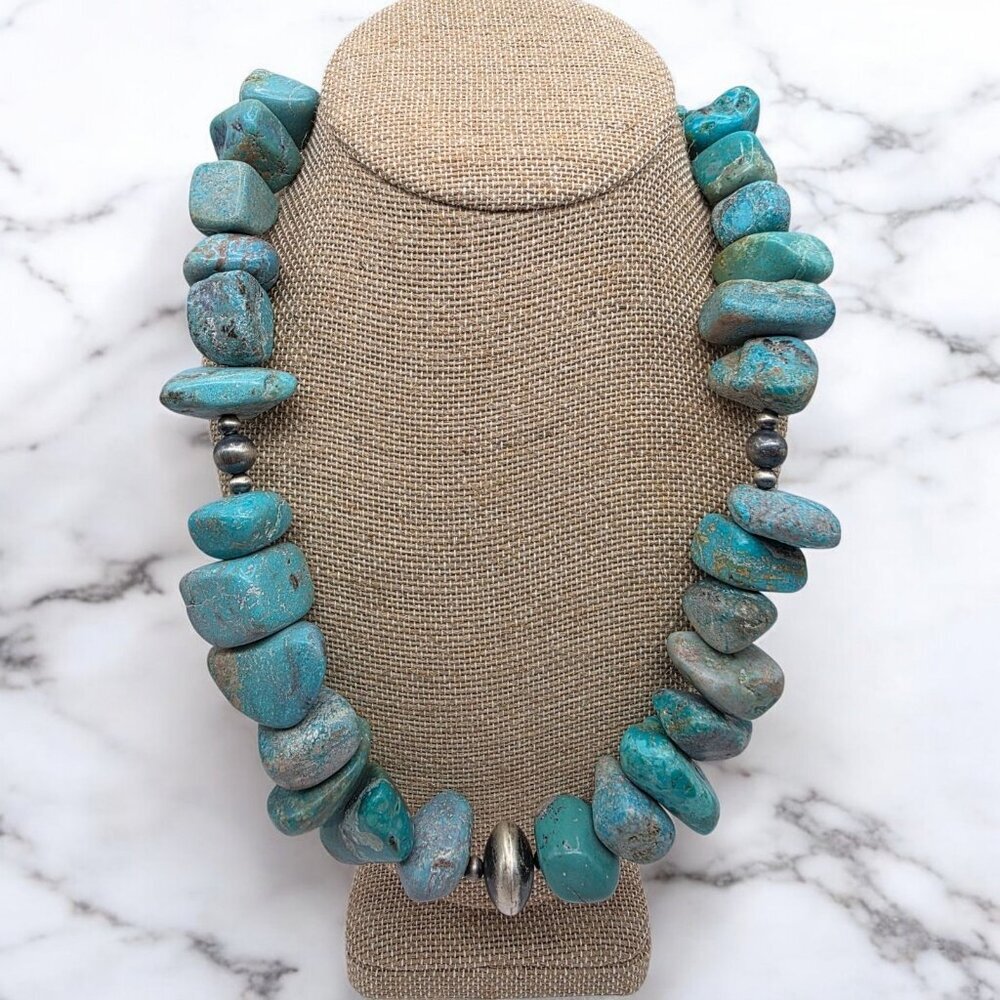 Huge Turquoise and Navajo Pearls Necklace 22" 925 Sterling Silver 232 Grams NWOT